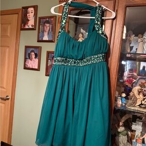 Elegant Green Halter Dress with Embellishments